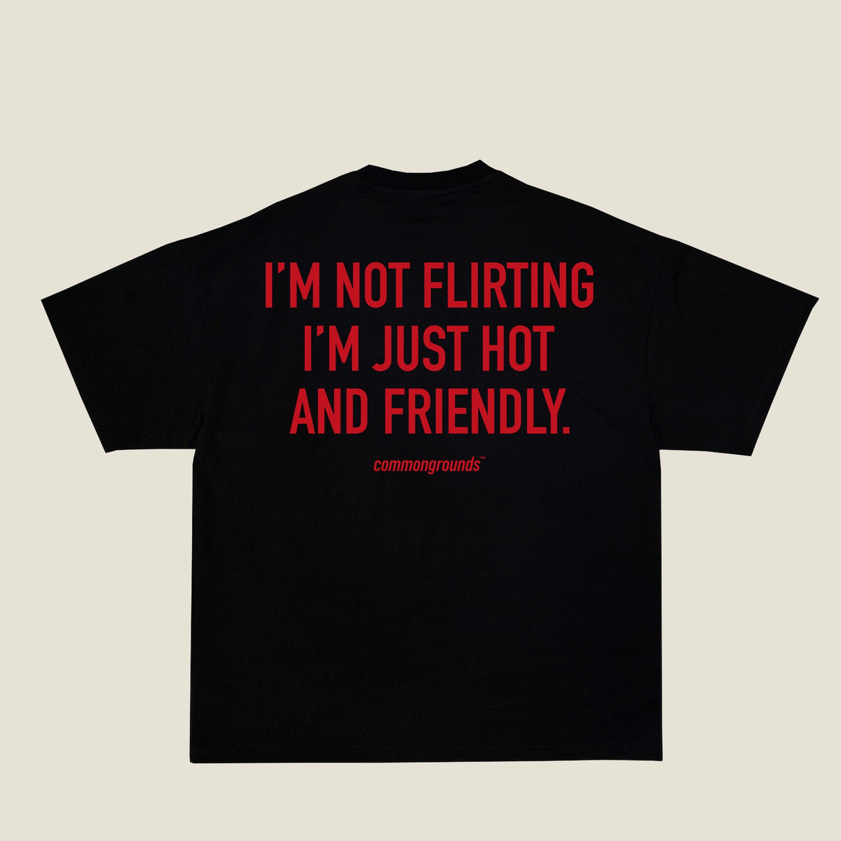 I'M NOT FLIRTING I'M JUST HOT AND FRIENDLY. Tee in black, back print