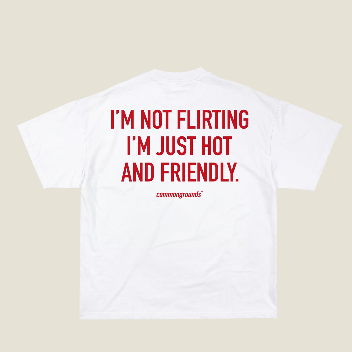 I'M NOT FLIRTING I'M JUST HOT AND FRIENDLY. Tee in white, back print