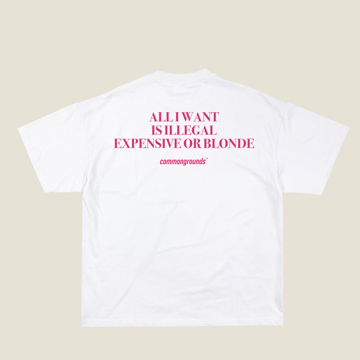 ALL I WANT IS ILLEGAL EXPENSIVE OR BLONDE Tee in white, back print