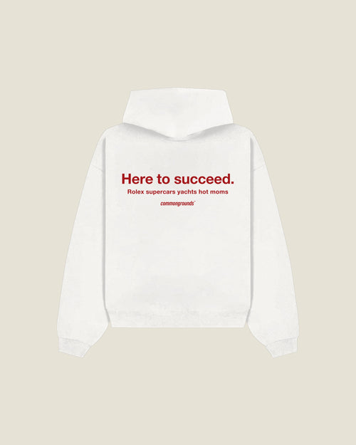 Here To Succeed. Rolex Supercars Yachts Hot Moms Hoodie in white, back print