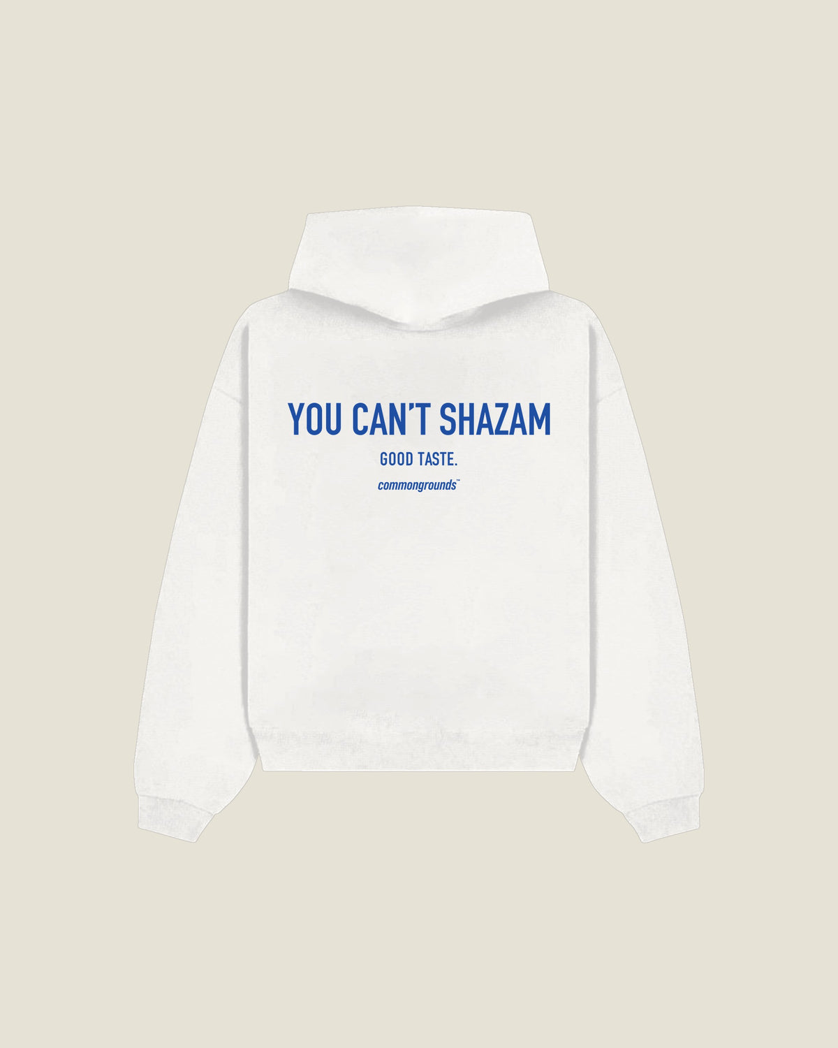 You Can't Shazam Good Taste Hoodie in white, back print
