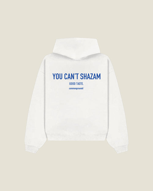 You Can't Shazam Good Taste Hoodie in white, back print