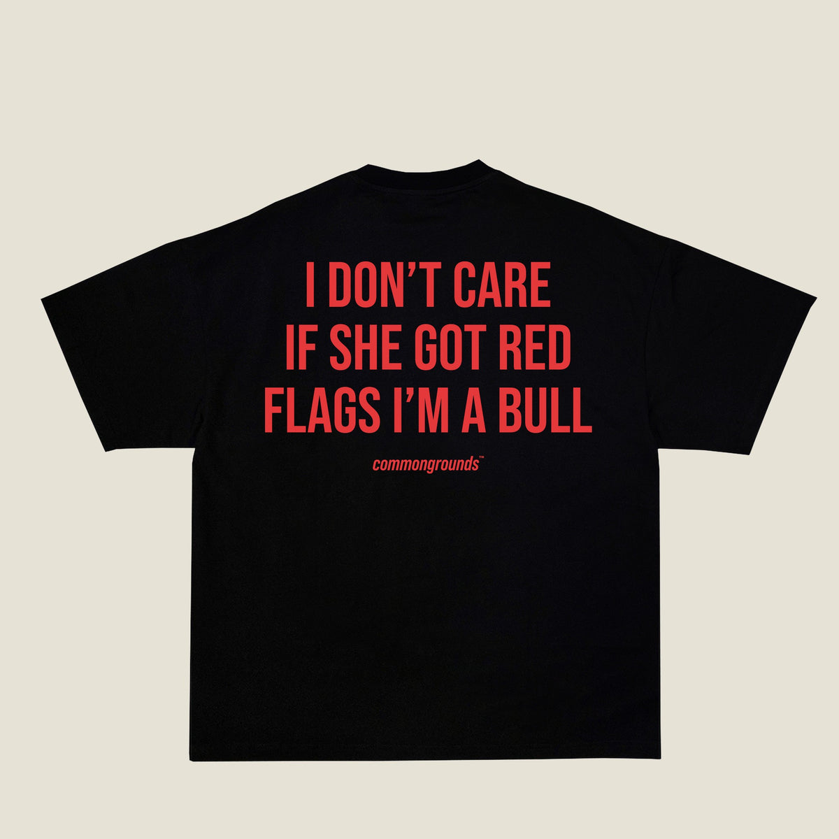 I DON'T CARE IF SHE GOT RED FLAGS I'M A BULL Tee in black, back print