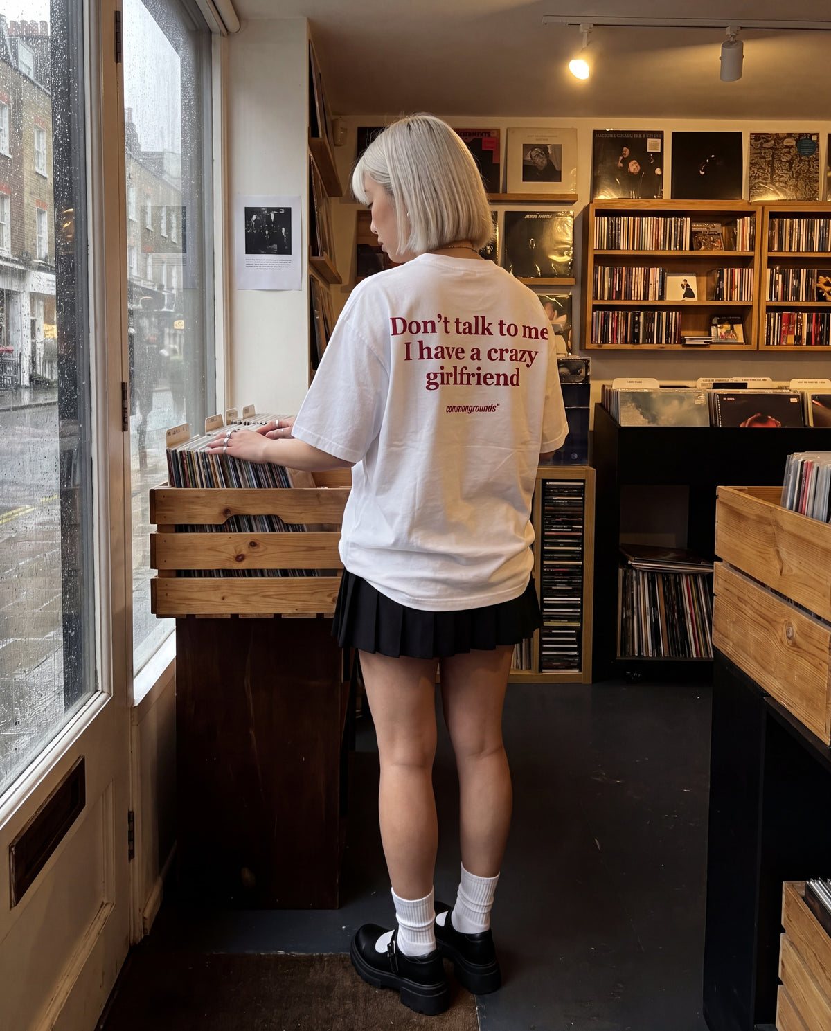 DON'T TALK TO ME I HAVE A CRAZY GIRLFRIEND Tee in white, worn