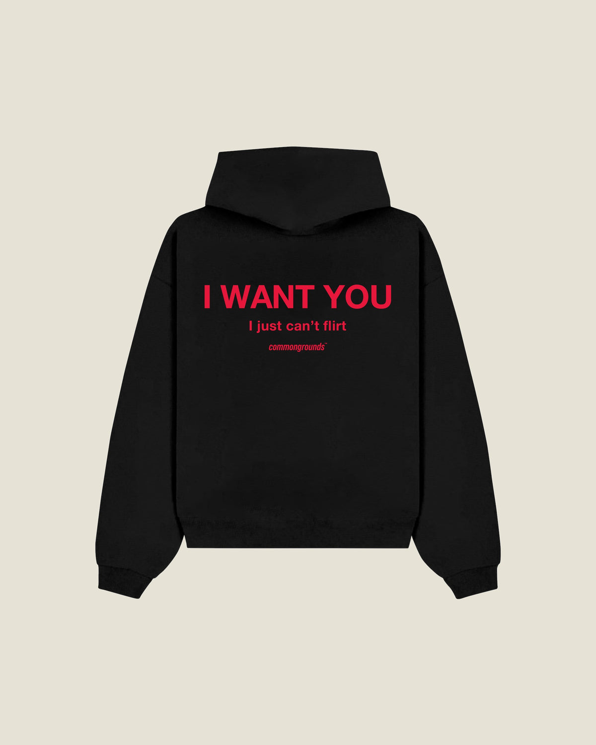 I Want You I Just Can't Flirt Hoodie in black, back print