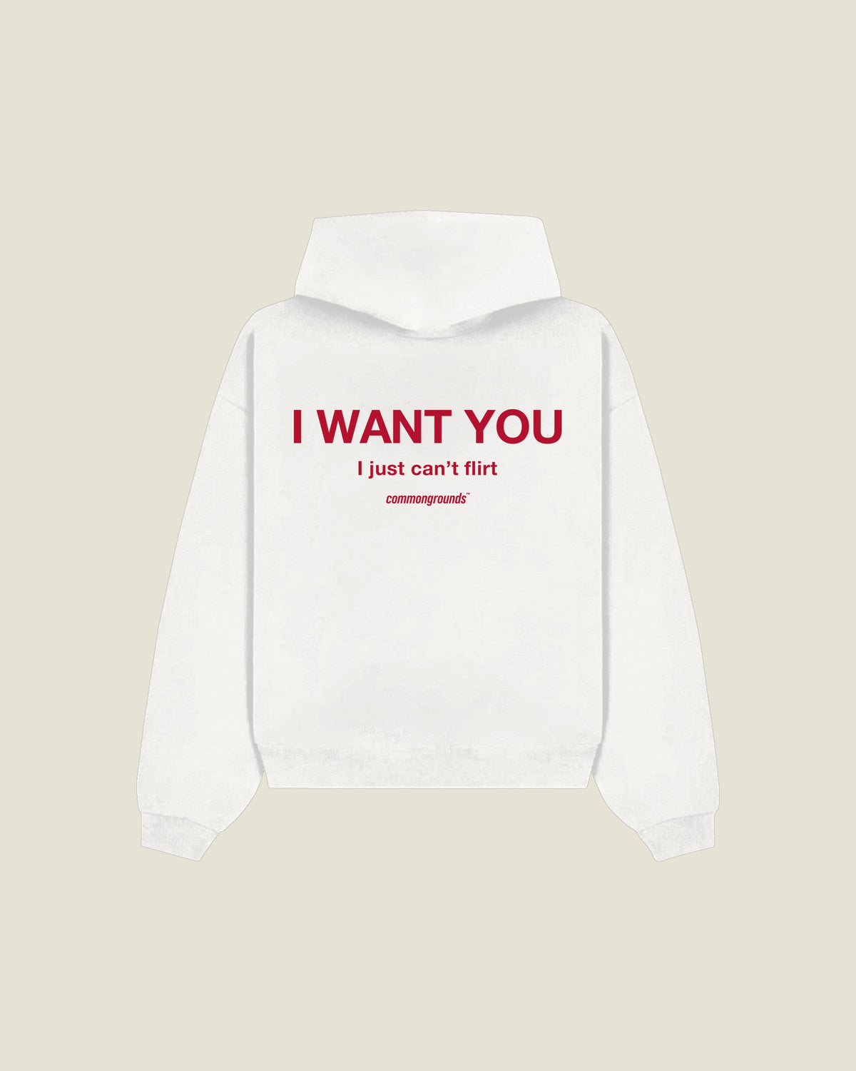 I Want You I Just Can't Flirt Hoodie in white, back print