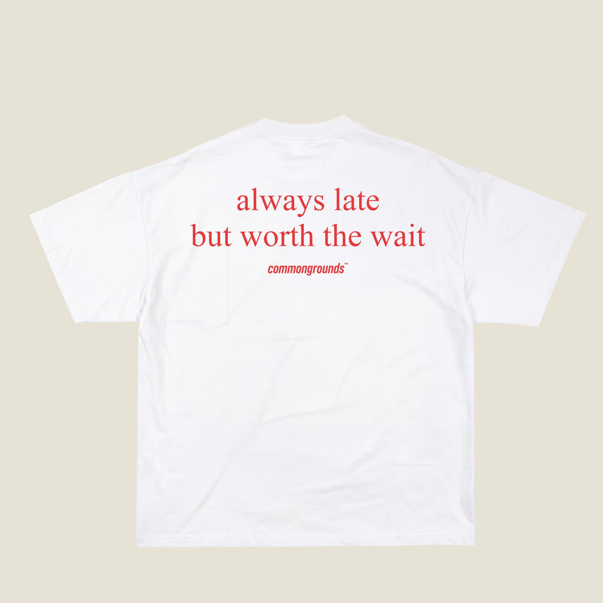 ALWAYS LATE BUT WORTH THE WAIT Tee in white, back print