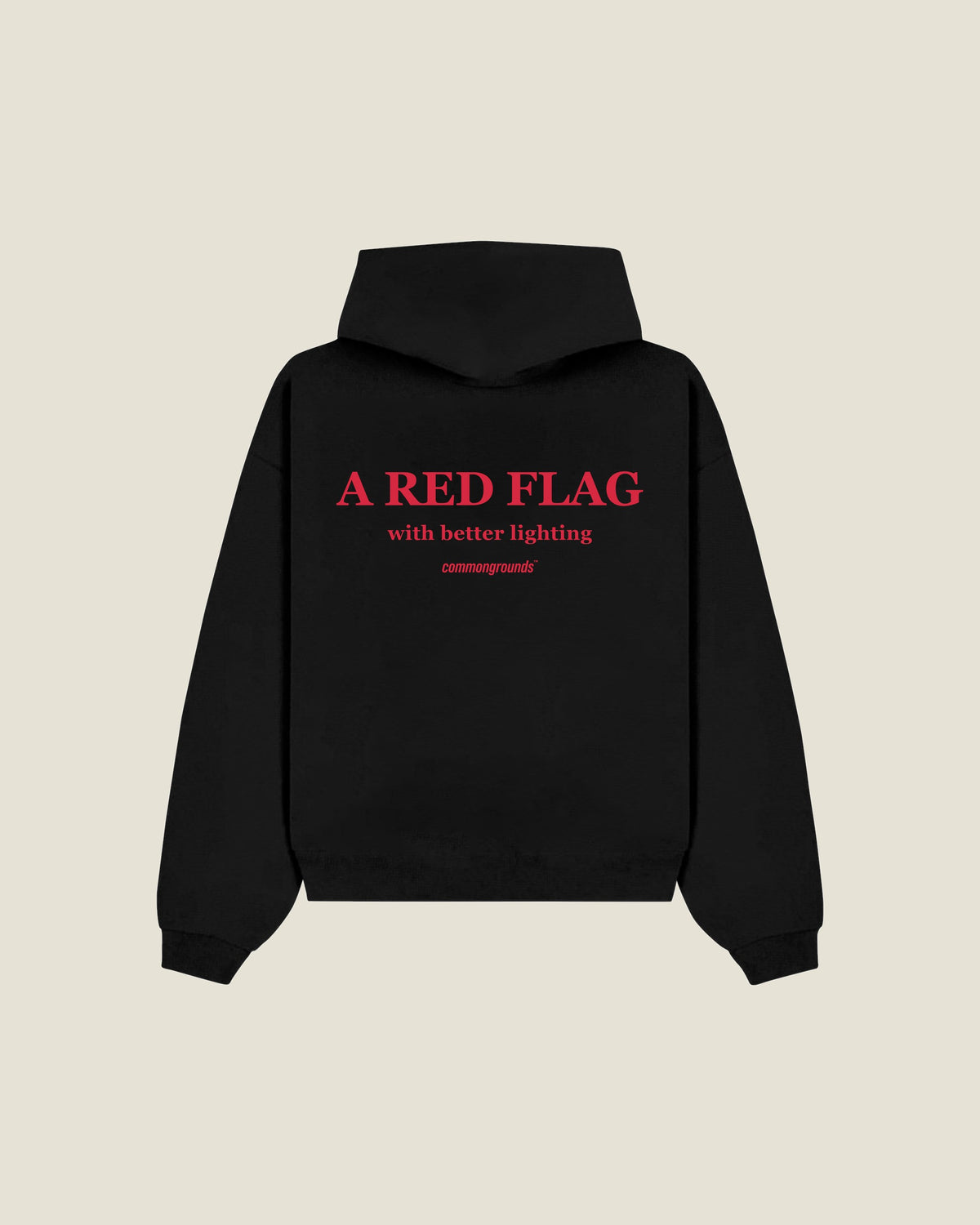 A Red Flag With Better Lighting Hoodie in black, back print
