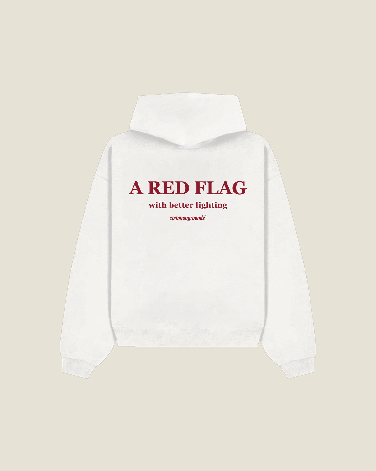 A Red Flag With Better Lighting Hoodie in white, back print