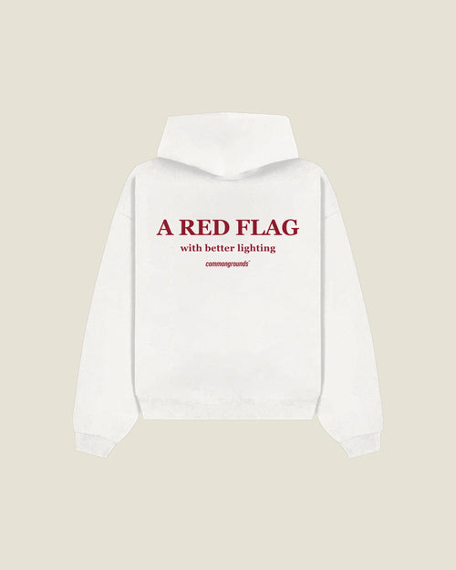 A Red Flag With Better Lighting Hoodie in white, back print