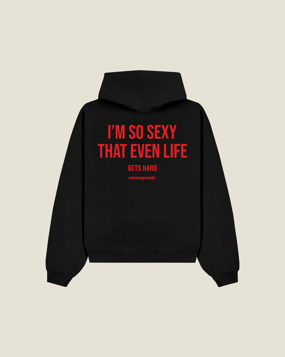 I'm So Sexy That Even Life Gets Hard Hoodie in black, back print