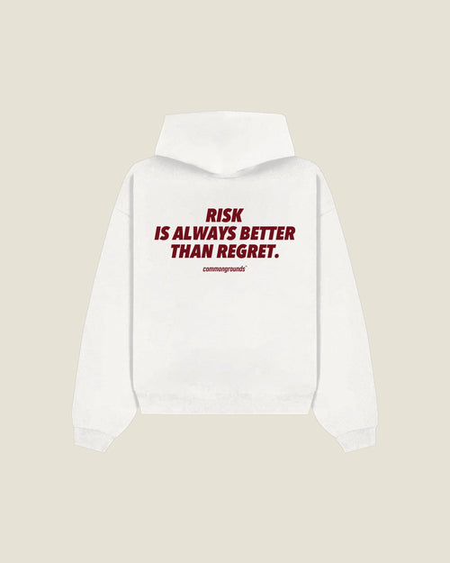 Risk Is Always Better Than Regret Hoodie in white, back print