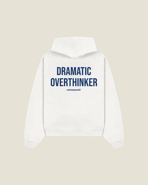 Dramatic Overthinker Hoodie in white, back print