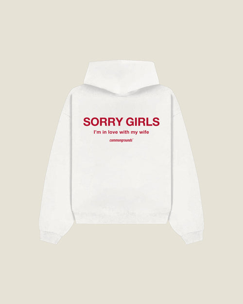 Sorry Girls I'm In Love With My Wife Hoodie in white, back print