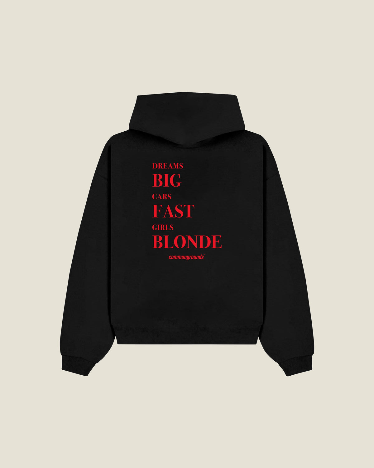 Dreams Big Cars Fast Girls Blonde Hoodie in black, back print