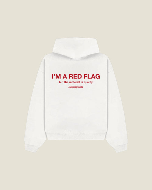 I'm A Red Flag But The Material Is Quality Hoodie in white, back print