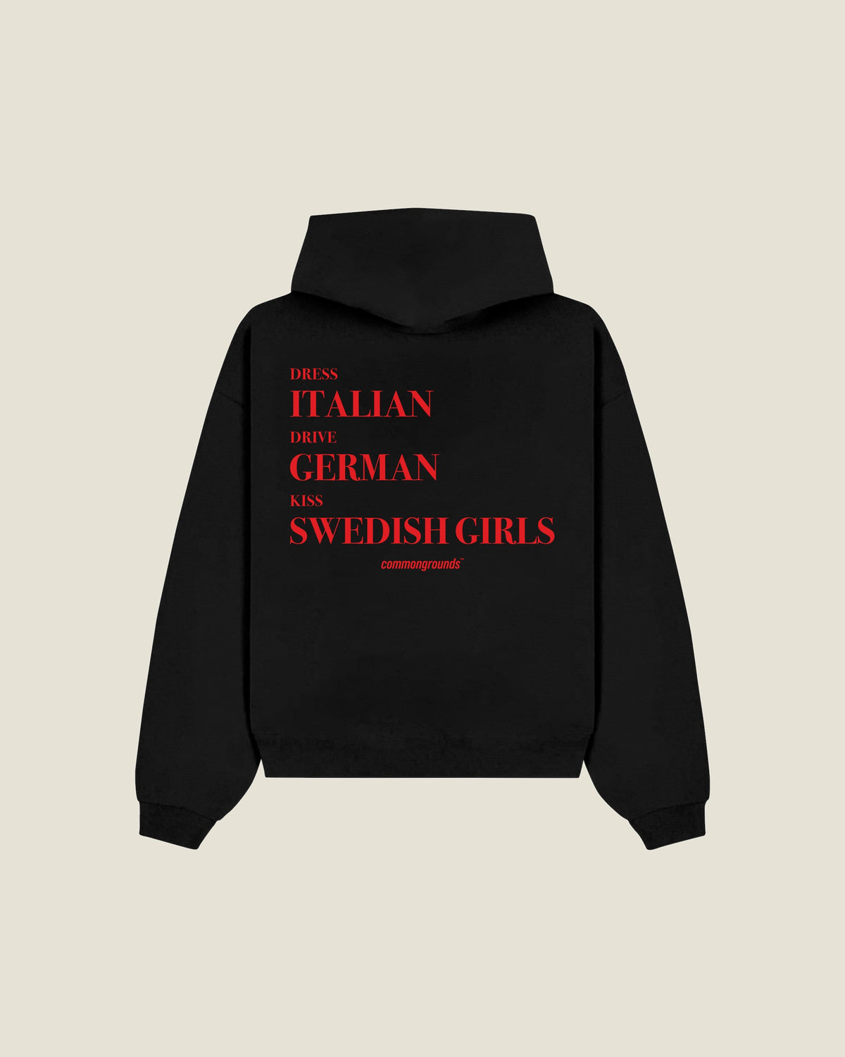Dress Italian Drive German Kiss Swedish Girls Hoodie in black, back print