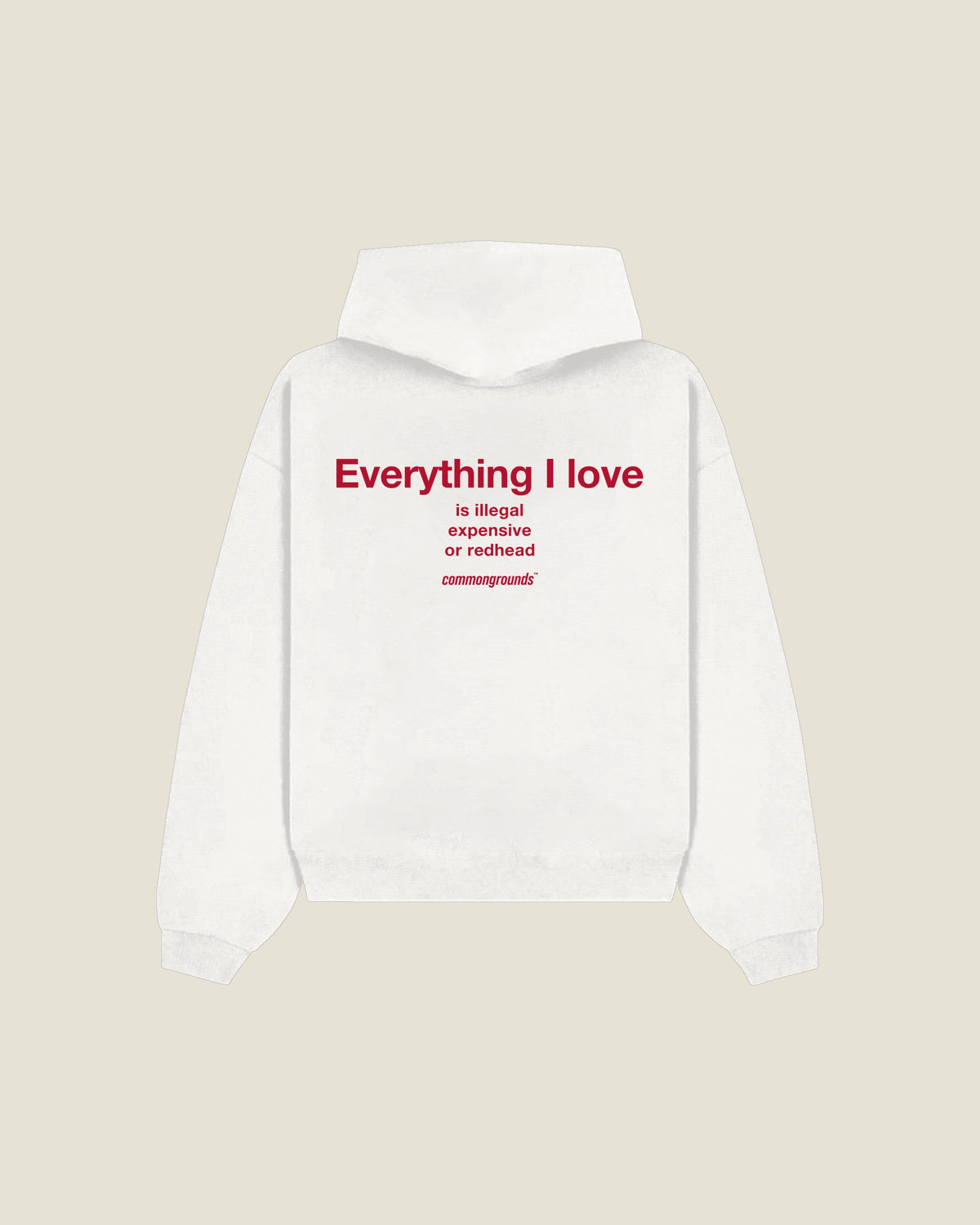 Everything I Love Is Illegal Expensive Or Redhead Hoodie in white, back print