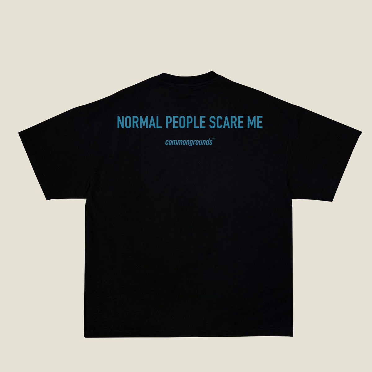 NORMAL PEOPLE SCARE ME Tee in black, back print