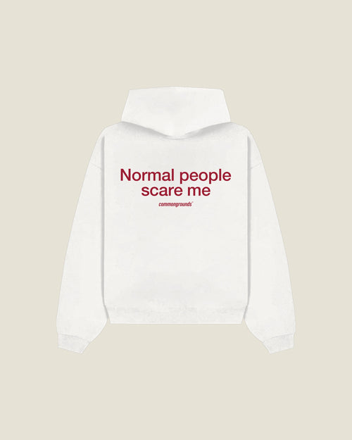 Normal People Scare Me Hoodie in white, back print