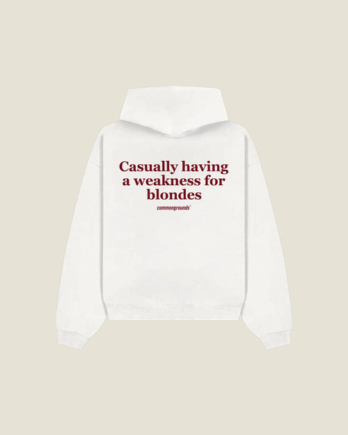 Casually Having A Weakness For Blondes Hoodie in white, back print