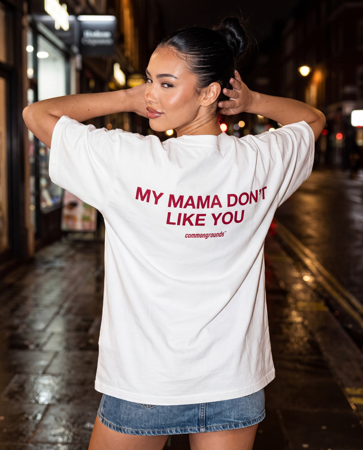 MY MAMA DON'T LIKE YOU Tee in white, worn
