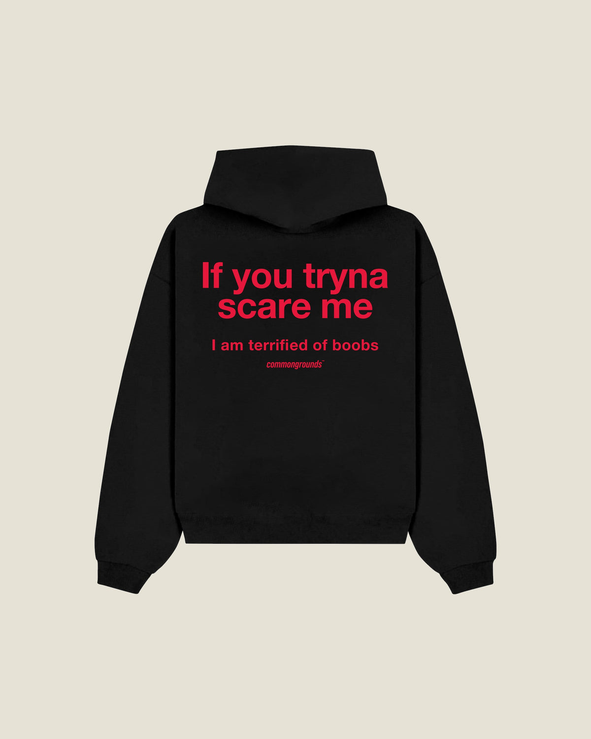 If You Tryna Scare Me I Am Terrified Of Boobs Hoodie in black, back print