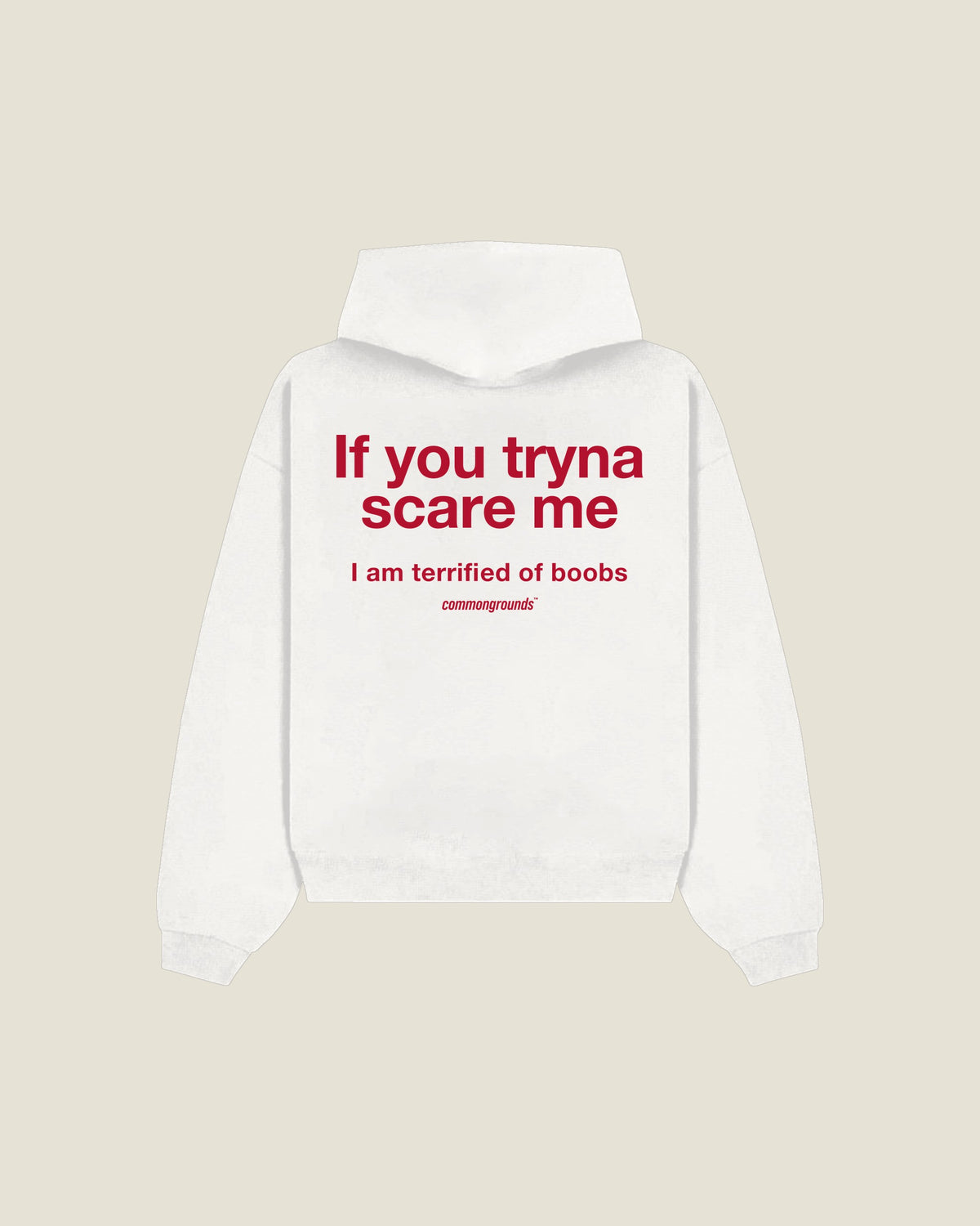 If You Tryna Scare Me I Am Terrified Of Boobs Hoodie in white, back print