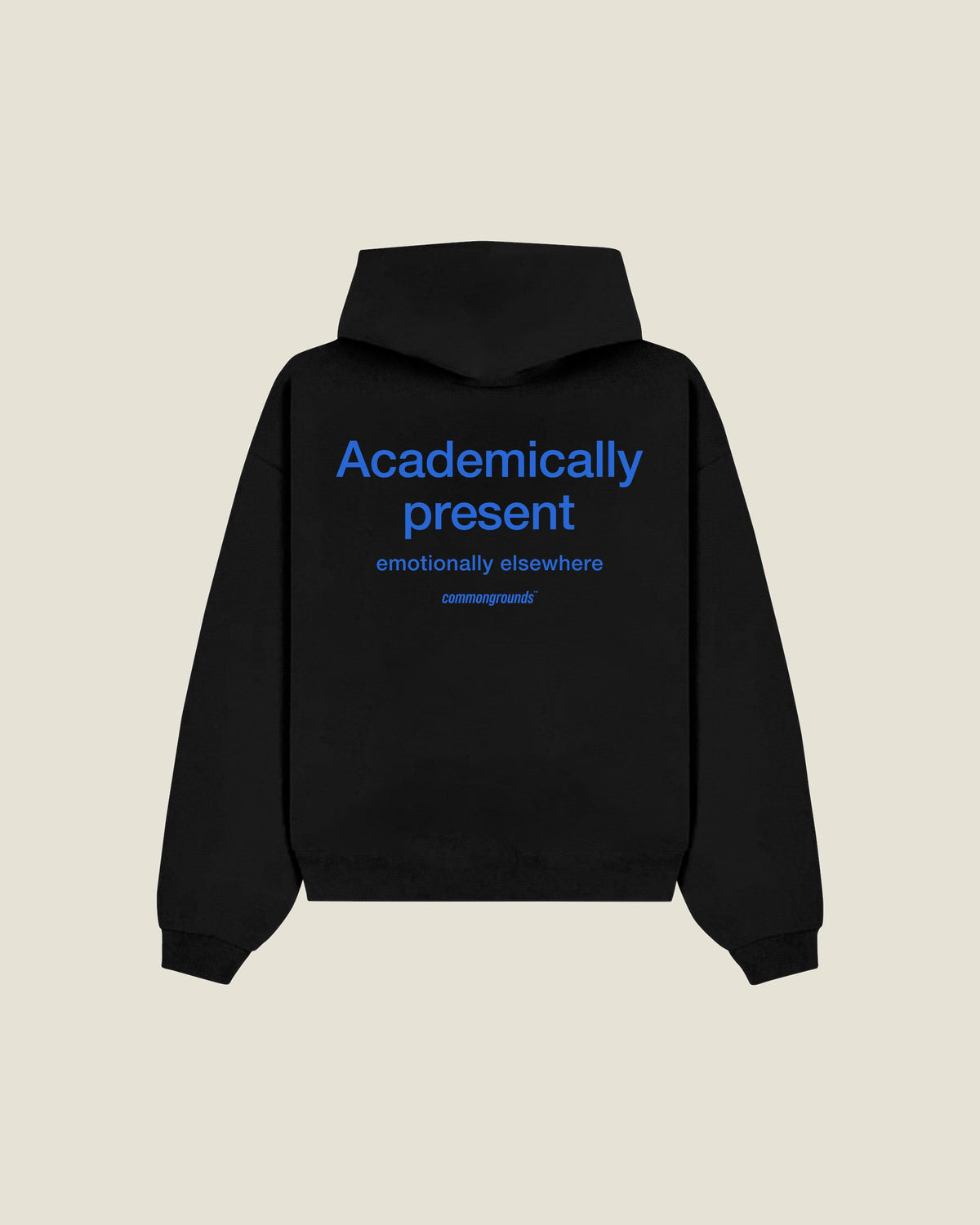 Academically Present Emotionally Elsewhere Hoodie in black, back print