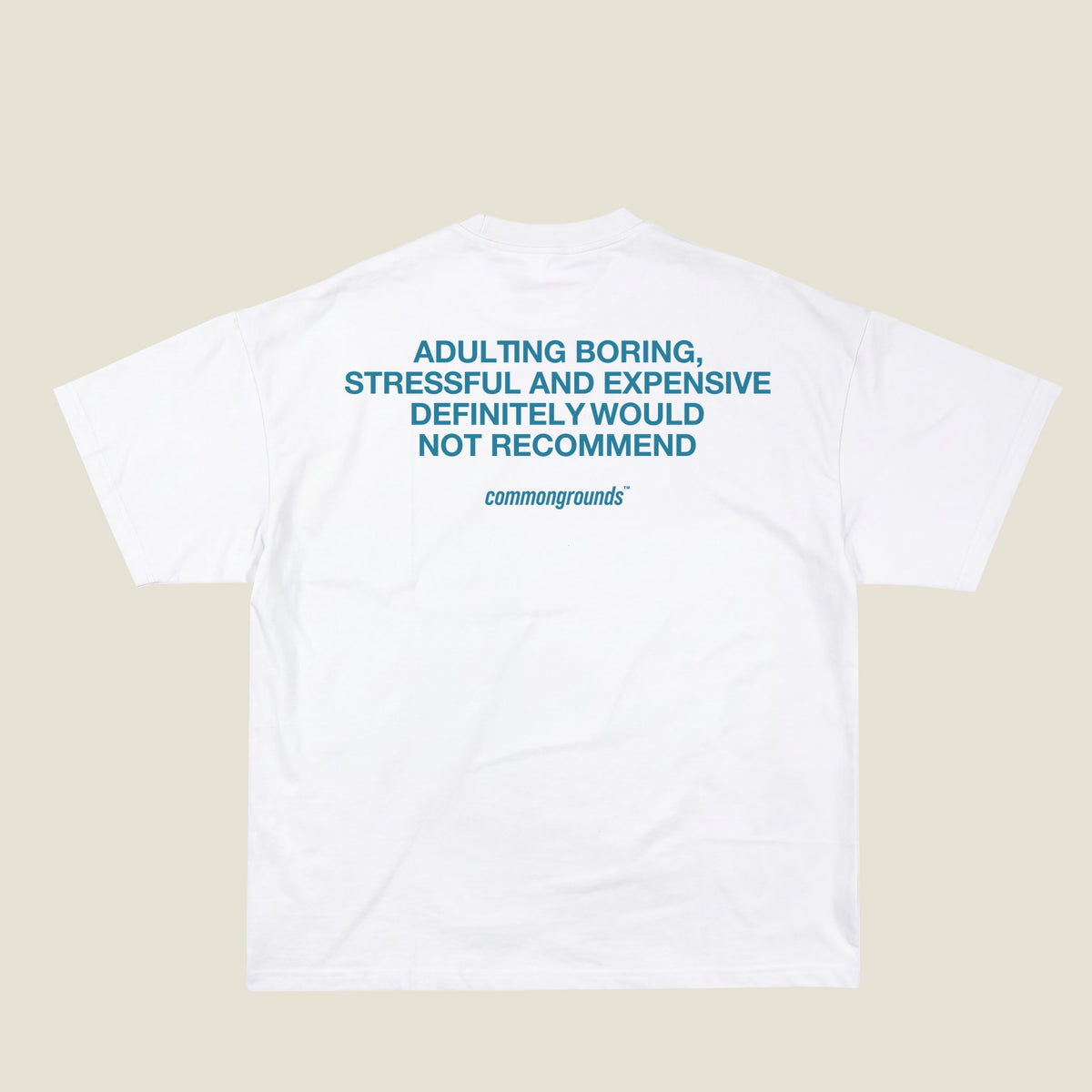 ADULTING BORING, STRESSFUL AND EXPENSIVE DEFINITELY WOULD NOT RECOMMEND Tee in white, back print