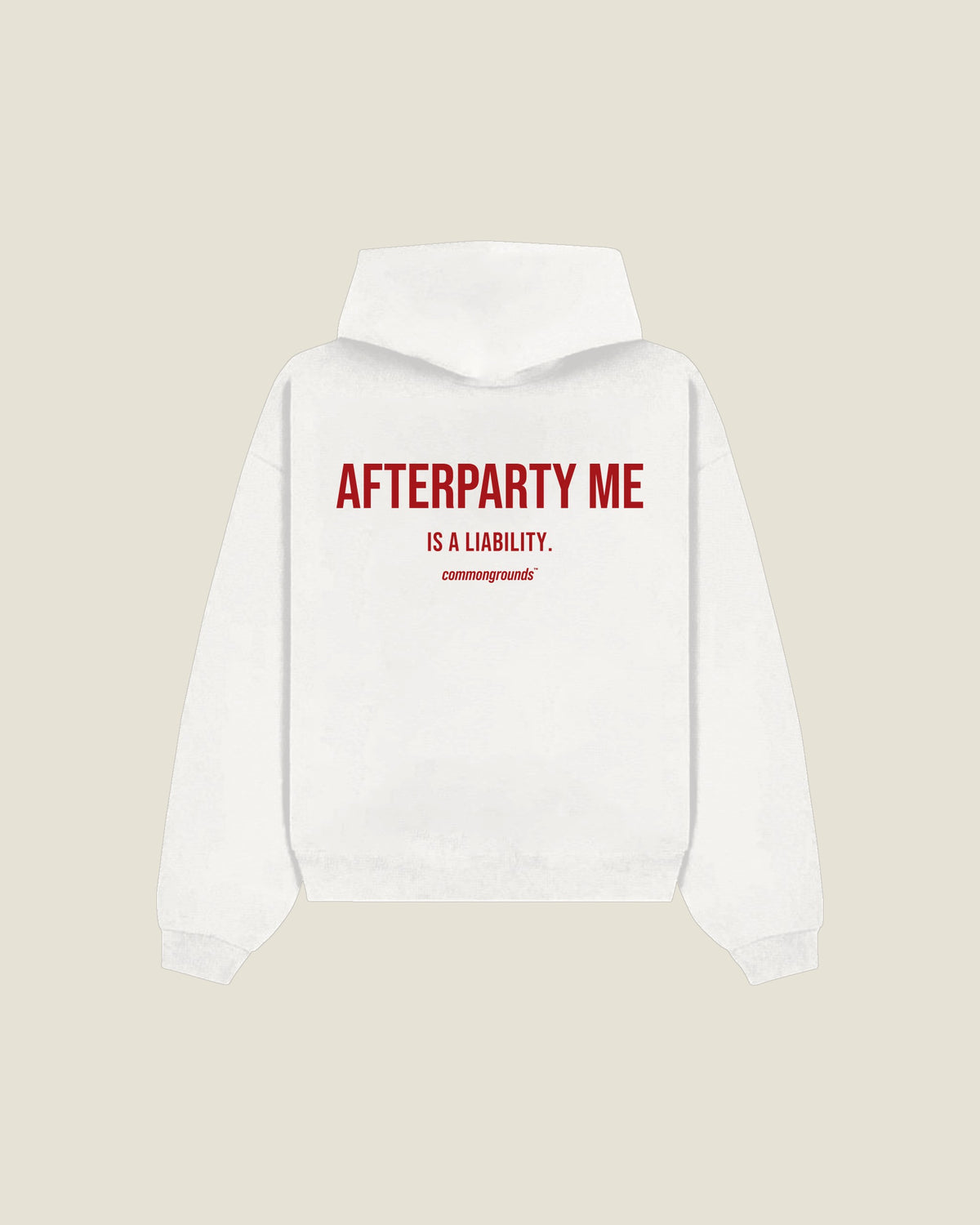 Afterparty Me Is A Liability Hoodie in white, back print
