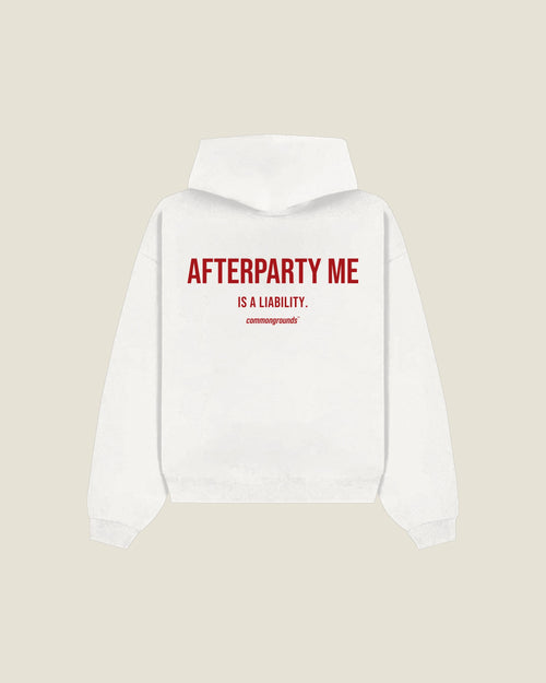 Afterparty Me Is A Liability Hoodie in white, back print