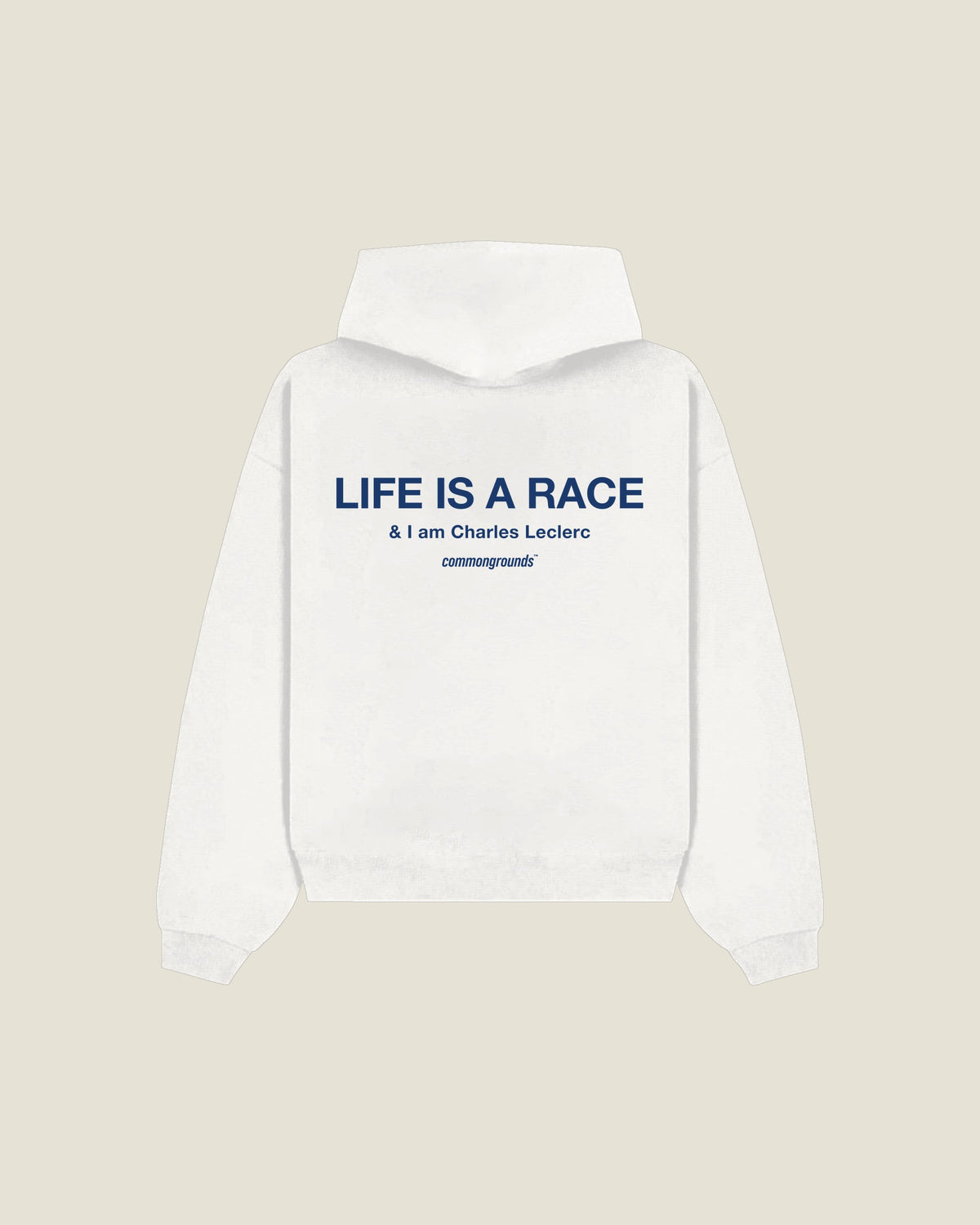 Life Is A Race & I Am Charles Leclerc Hoodie in white, back print