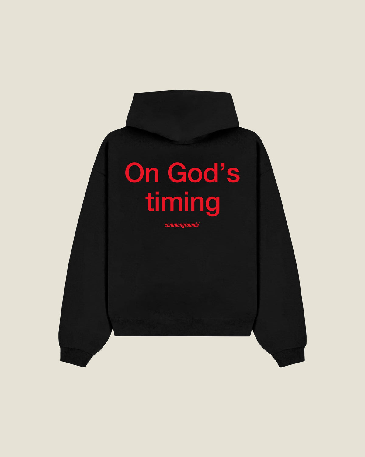 On God's Timing Hoodie in black, back print