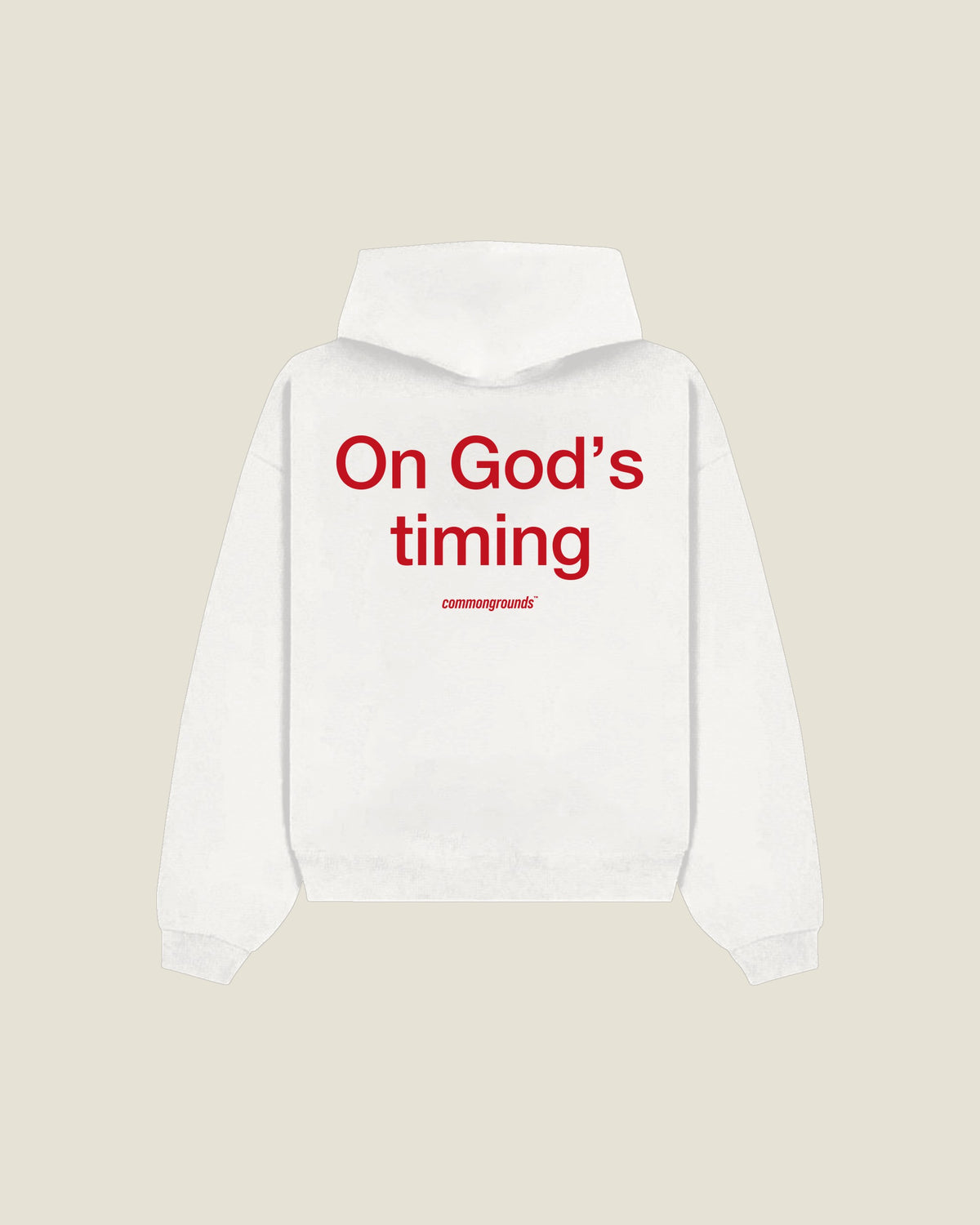 On God's Timing Hoodie in white, back print