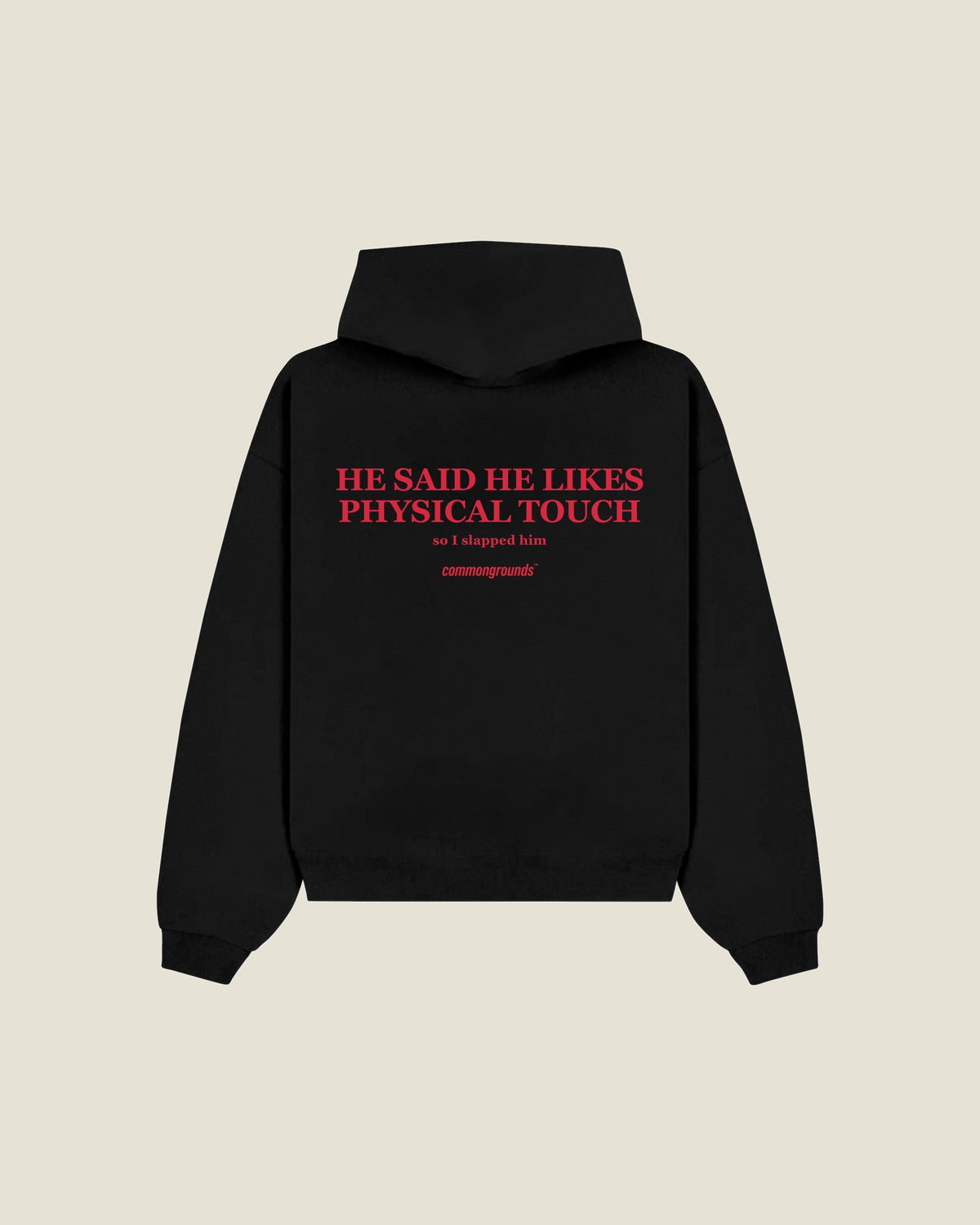 He Said He Likes Physical Touch So I Slapped Him Hoodie in black, back print