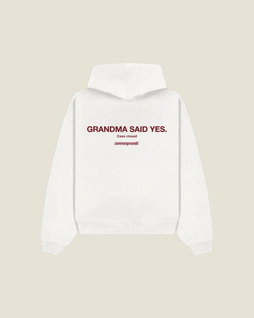 Grandma Said Yes. Case Closed Hoodie in white, back print