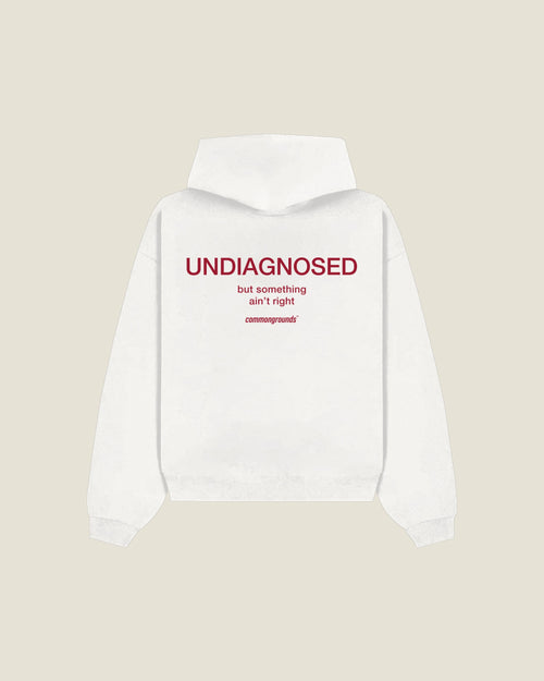 UNDIAGNOSED BUT SOMETHING AIN'T RIGHT Hoodie in white, back print