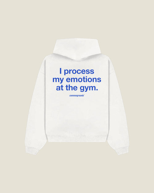 I Process My Emotions At The Gym Hoodie in white, back print