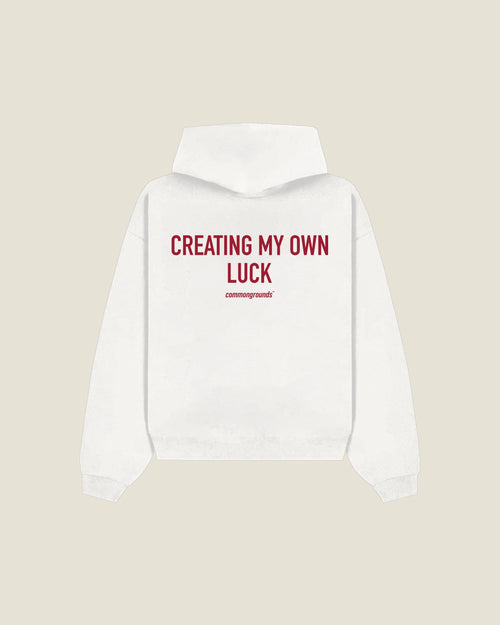 Creating My Own Luck Hoodie in white, back print