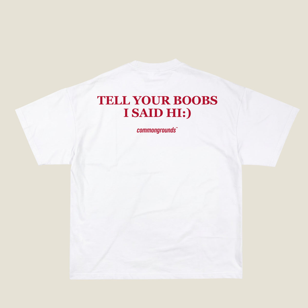 TELL YOUR BOOBS I SAID HI:) Tee in white, back print