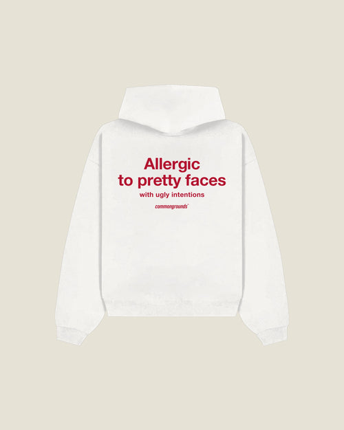 Allergic To Pretty Faces With Ugly Intentions Hoodie in white, back print