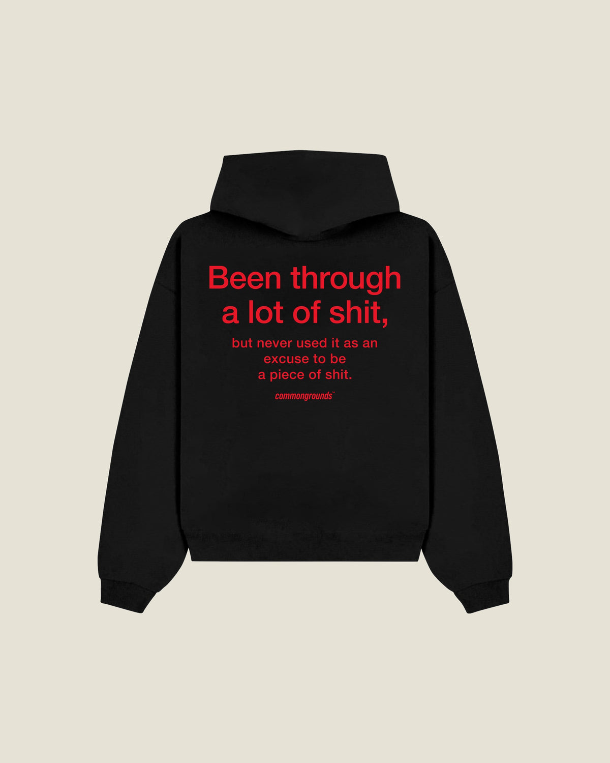 Been Through A Lot Of Shit, But Never Used It As An Excuse To Be A Piece Of Shit Hoodie in black, back print