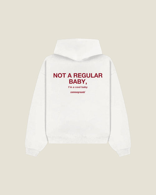 Not A Regular Baby, I'm A Cool Baby Hoodie in white, back print