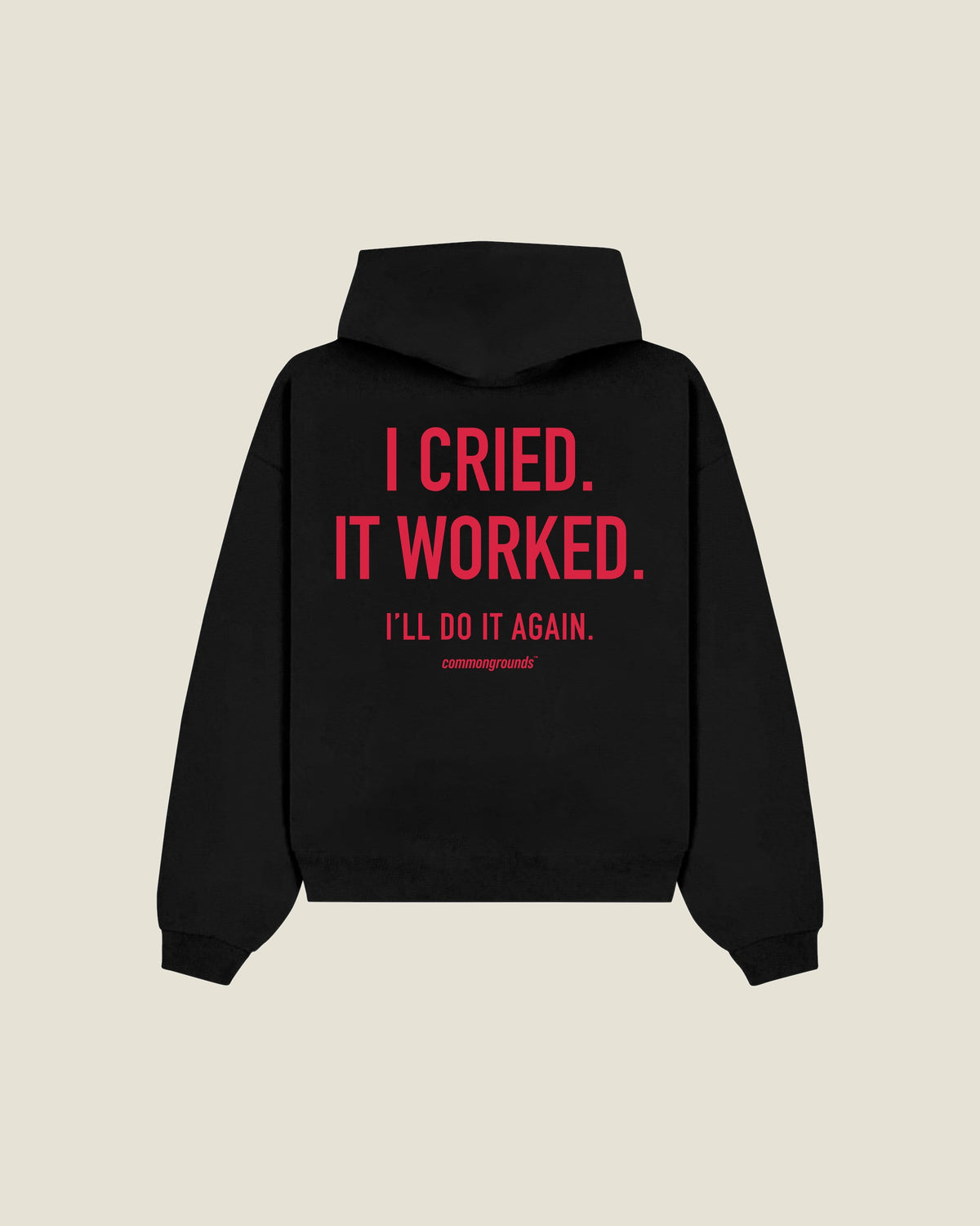 I Cried. It Worked. I'll Do It Again Hoodie in black, back print