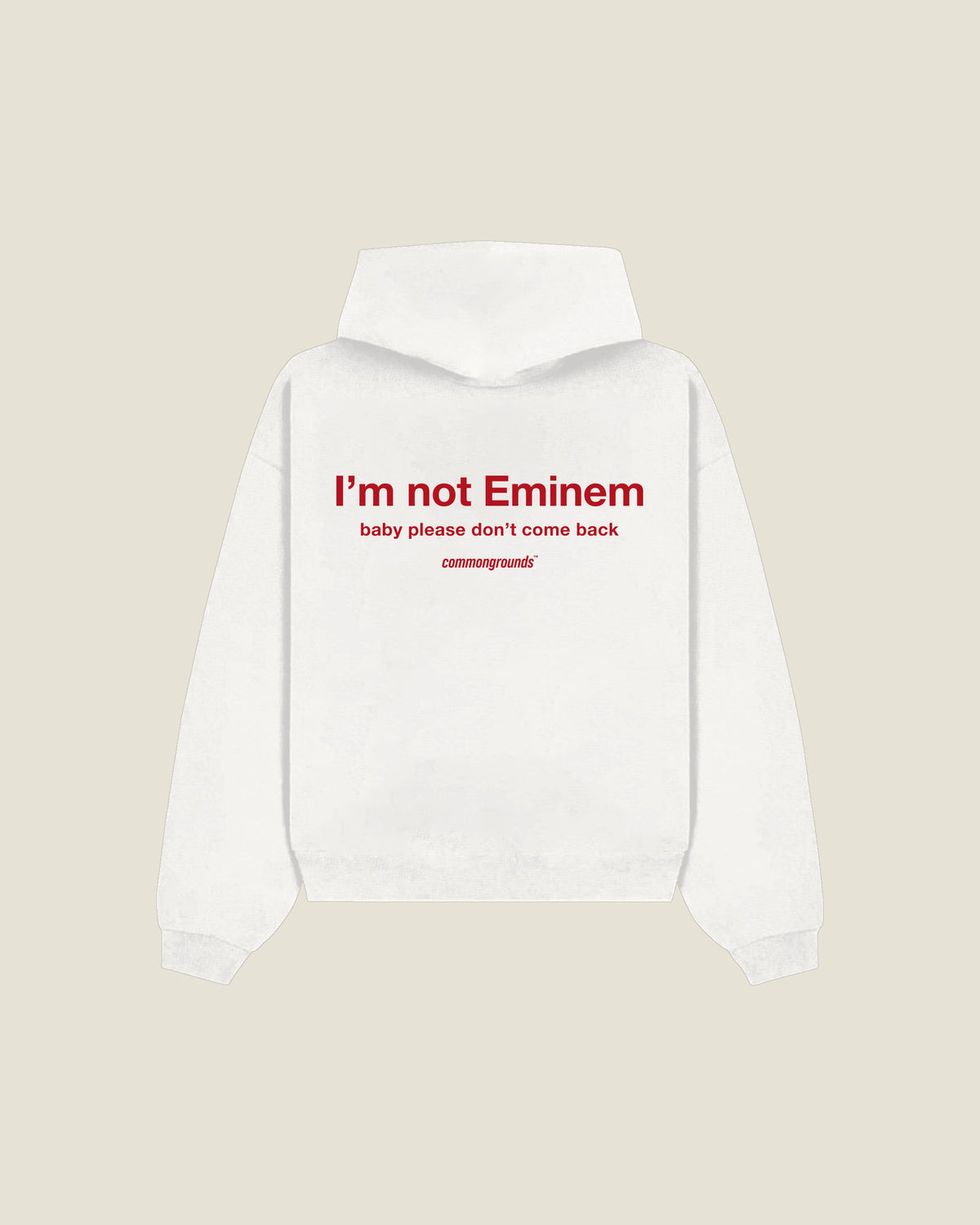 I'm Not Eminem Baby Please Don't Come Back Hoodie in white, back print