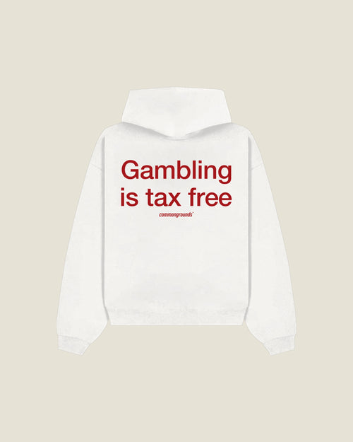 Gambling Is Tax Free Hoodie in white, back print