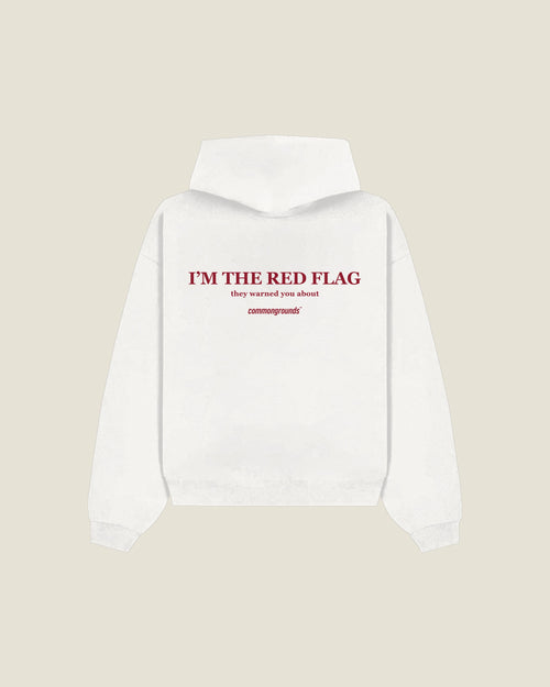 I'm The Red Flag They Warned You About Hoodie in white, back print