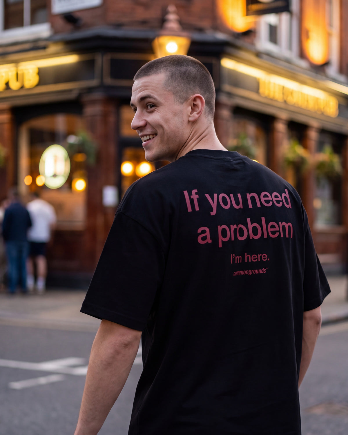 IF YOU NEED A PROBLEM I'M HERE Tee in black, worn