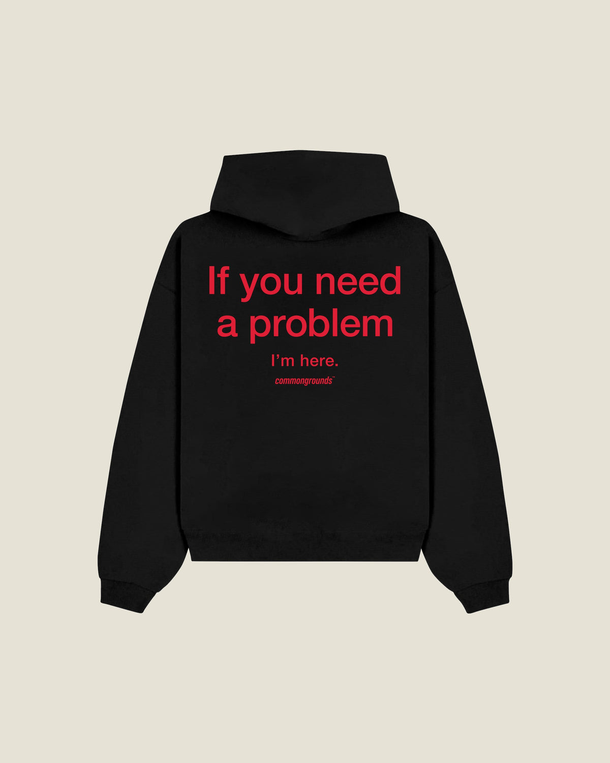 IF YOU NEED A PROBLEM I'M HERE Hoodie in black, back print